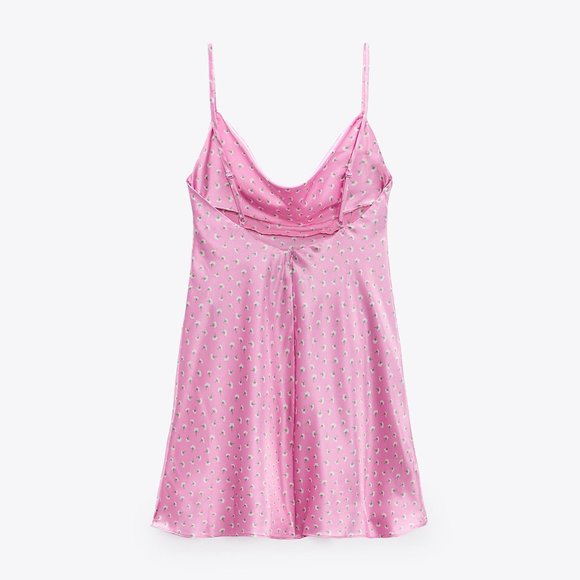 Zara Satin Barbie Pink Floral Cowl Neck Slip Dress - Picture 9 of 12
